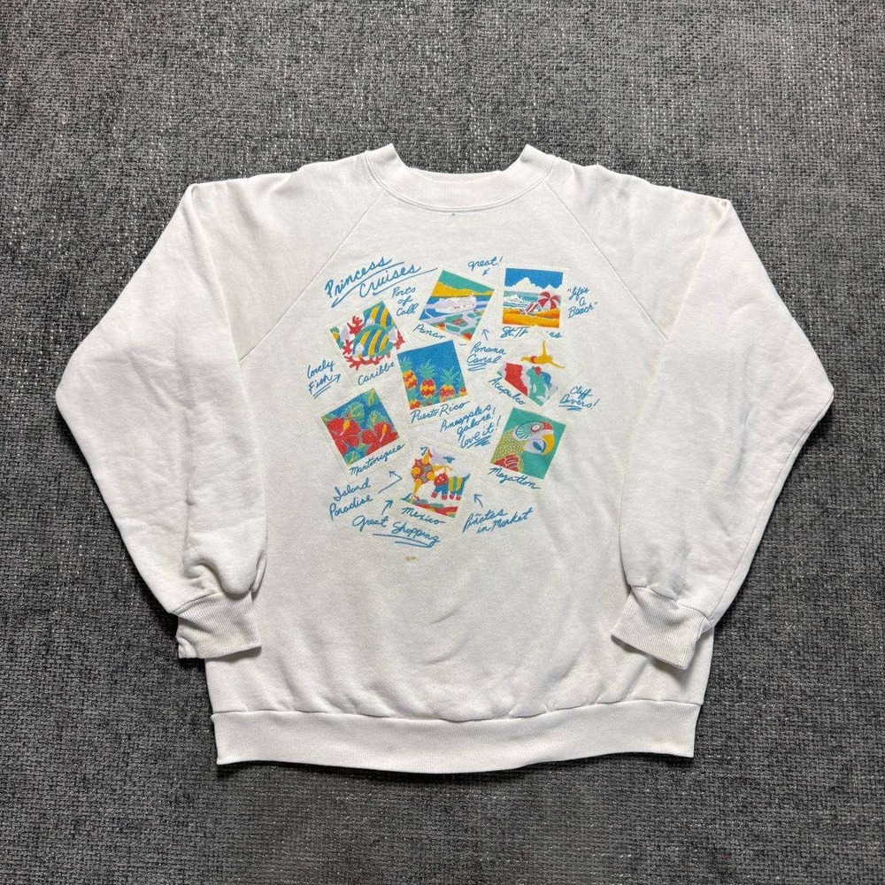 Vintage Life's A Beach Sweatshirt Women Large White Raglan 90s Cruise Graphic